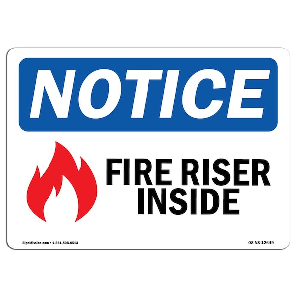 OSHA Sign, Fire Riser Inside With Symbol, 5in X 3.5in Decal, 10PK, 3.5" W, 5" L, Landscape, PK10